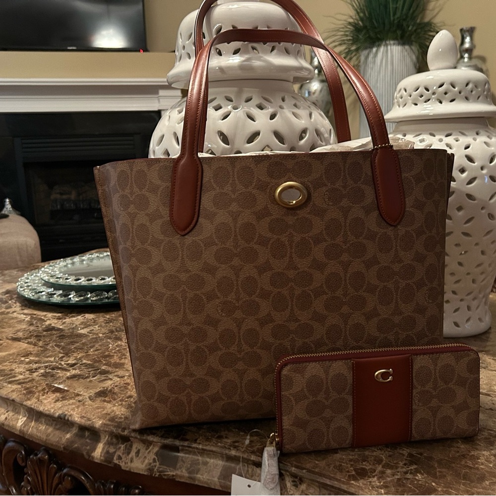 Brown and Tan Tote Bag with Wallet
